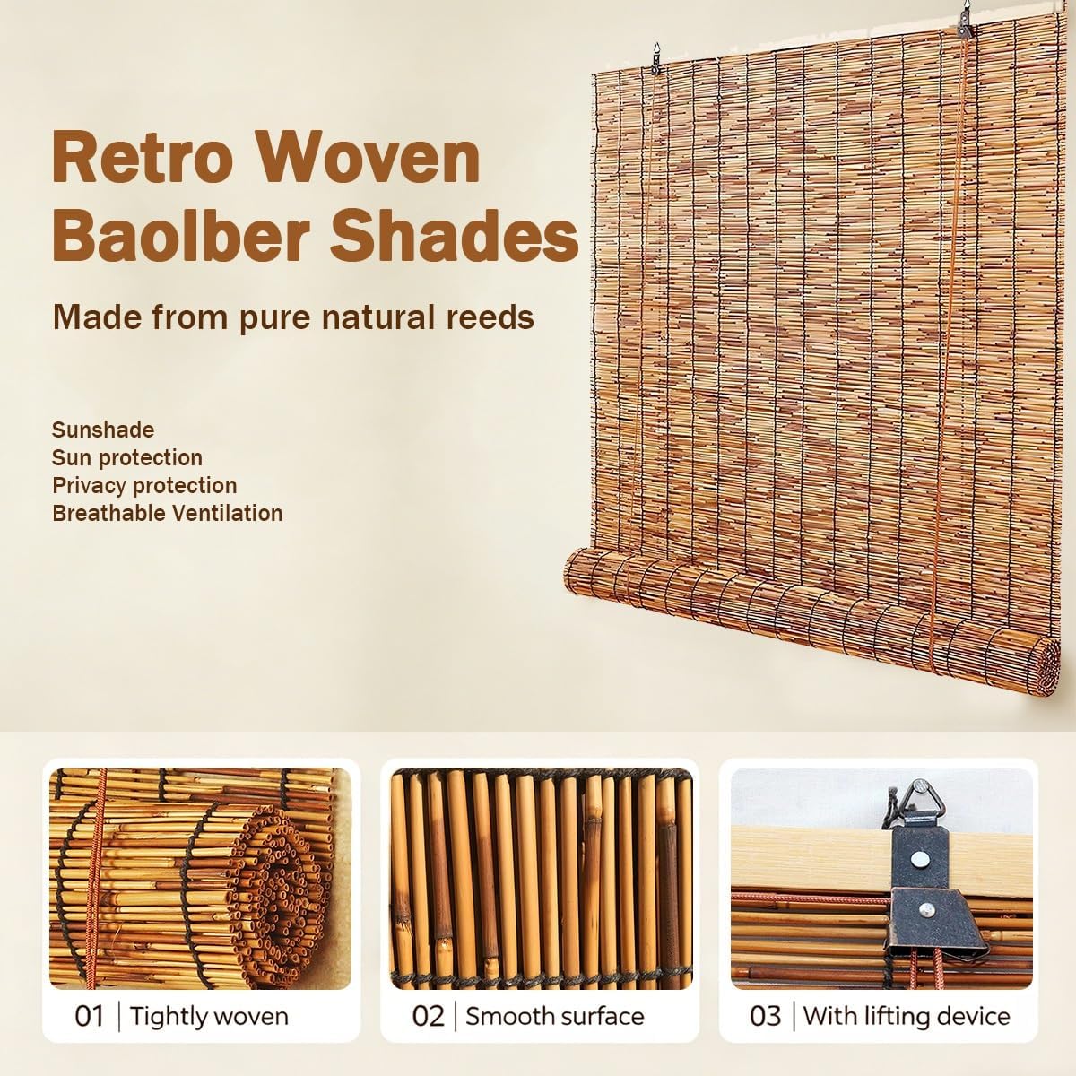 Store Enrouleur en Bambou Exterieur, Stores Occultant sans Percage, Rideau Bambou Intimité 50 60 80 100 120 150 180 200 cm, Rideau de Roseau Liftable avec Levage(W160 cm x H240 cm) 160l x 240L cm