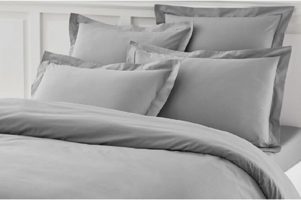 Housse de Couette 240x280 cm Unie Gris Souris 100% Coton 57 Fils/cm² + 2 Taies Assorties – Fabrication Française 50x70 cm