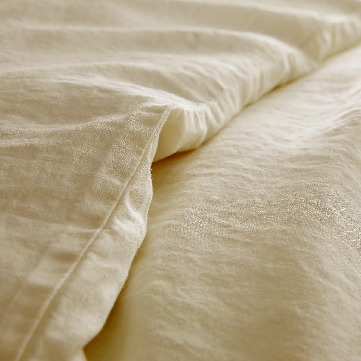 Parure de Couette 100% Pur Lin lavé Beige – Housse de Couette 200x200 cm + 2 Taies 63x63 cm – Parure de Lit en Lin Lavé Naturel et Durable Beige 200x200 cm