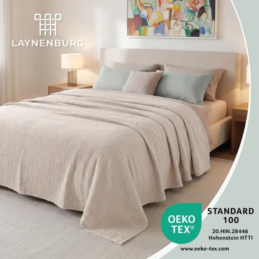 LAYNENBURG Premium Plaid canape Grande Taille en Mousseline 100% Coton – Couvre lit Respirant 4 Couches, Plaid Grande Taille, Jeté de canapé - Couverture légère 180x220 cm de Beige 180x220 cm Beige