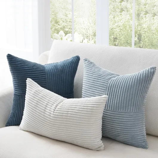 Coussin 45x45 Bleu Dégradé pour Canapé Velours Côtelé Super Doux Mode Housses de Coussin pour Lit Adulte Chaise Jardin Fauteuil Décoration Intérieure et Extérieure 45 x 45 cm (Lot de 4) Bleue Série