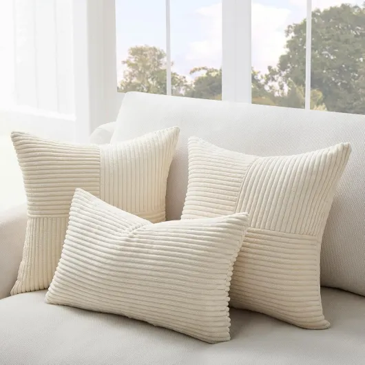 Lot de 4 Boho Housse de Coussin 40x40 Crème Beige, Moulin à Vent Velours Côtelé,Douillet Taie d'oreiller Moderne pour Chambre Chaise Lit Jardin Fauteuil Décoration Intérieure et Extérieure 40 x 40 cm (Lot de 4) Crème Série