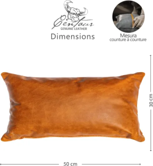 Coussin décoratif en Cuir – Cognac/Vintage 50x30 cm - Idéal pour Le canapé ou la Chambre à Coucher - Housse de Coussin en Cuir véritable Facile à Entretenir Cognac / Vintage 50 x 30 cm