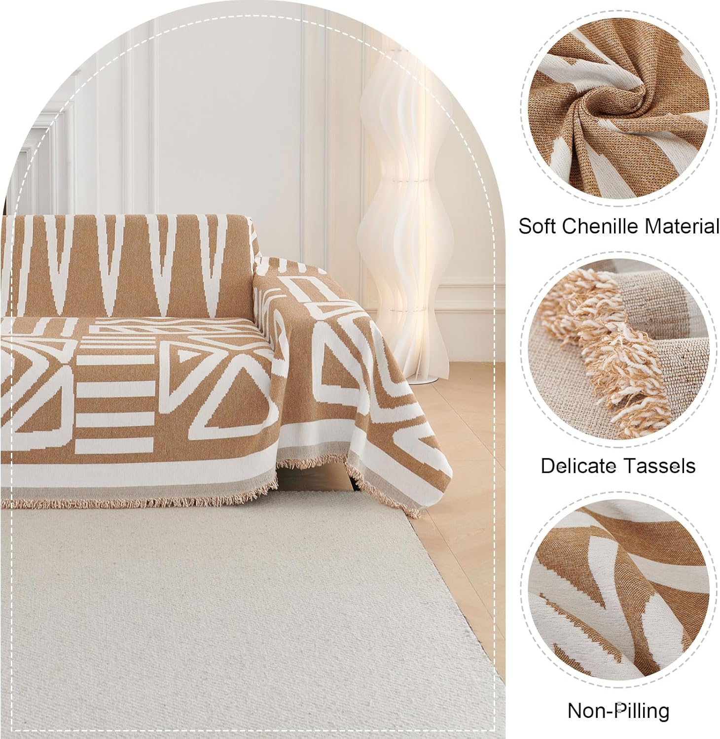 Lot de 2 Housses de Canapé pour Canapé d'angle en L 3 Places + 3 Places, Couverture en Chenille 450 g/m² Couvre Canapé Sofa Cover, 180 x 300 CM, Kaki Bohème 3 places+3 places Kaki Bohème