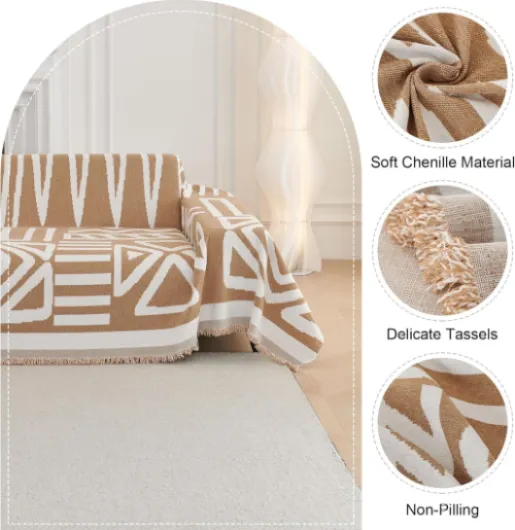 Lot de 2 Housses de Canapé pour Canapé d'angle en L 3 Places + 3 Places, Couverture en Chenille 450 g/m² Couvre Canapé Sofa Cover, 180 x 300 CM, Kaki Bohème 3 places+3 places Kaki Bohème