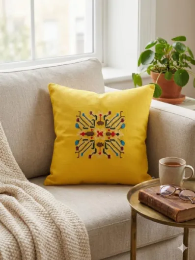 Housse de Coussin à Motif de Tapis Arménien 43 × 43 cm – Housse Décorative en Tissu Doux avec Fermeture Éclair Invisible – Idéale pour le Salon, le Canapé ou le Lit – Élégante Idée Cadeau (Jaune)