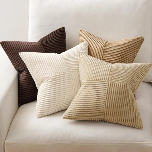 Lot de 4 Housses de Coussin 40x40 Housse Coussin en Velours Côtelé Décorative Souple Coussin de Canapé Moderne Coussin Décoratif Salon Chambre à Coucher Série Café 40 x 40 cm (Lot de 4) Série Café