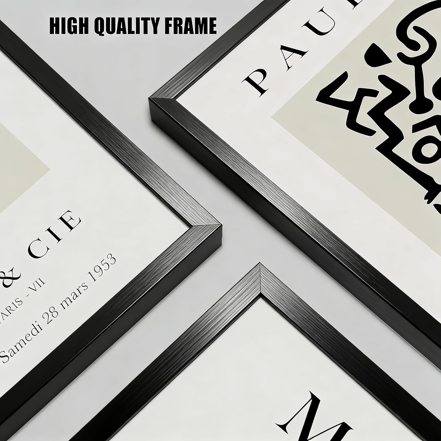 PWAAHDC Lot de 3 Tableaux Muraux Encadrés – Matisse Abstrait Noir et Beige Neutre pour Salon et Chambre – 30 x 40 cm Décoration murale Matisse avec cadre noir 30 x 40 cm