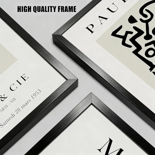 PWAAHDC Lot de 3 Tableaux Muraux Encadrés – Matisse Abstrait Noir et Beige Neutre pour Salon et Chambre – 30 x 40 cm Décoration murale Matisse avec cadre noir 30 x 40 cm