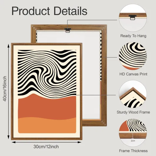 Vintage Tableau Toile Peinture Encadré, Boho Abstrait Tableau Decoration Murale, Minimaliste Orange Vif Lignes Peinture pour Decoration Salon Maison Chambre à Coucher 30x40cmx3 Minimaliste Orange Vif Lignes 30L x 40l cm