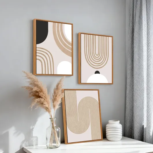 3Pcs Boho Minimaliste Abstrait Tableau Encadré Poster Mural Beige Caramel Géométrique Affiche Peinture Mural Impression sur Toile Tableau Decoration Murale Salon Chambre Salle à manger 30x40cm x3pcs Boho Minimaliste Abstrait 30x40cmx3（Marron PS Encadré）