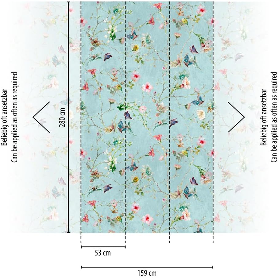 Livingwalls Cottage The Wall 382681 Papier peint intissé Turquoise Vert Rose 1,59 m x 2,80 m