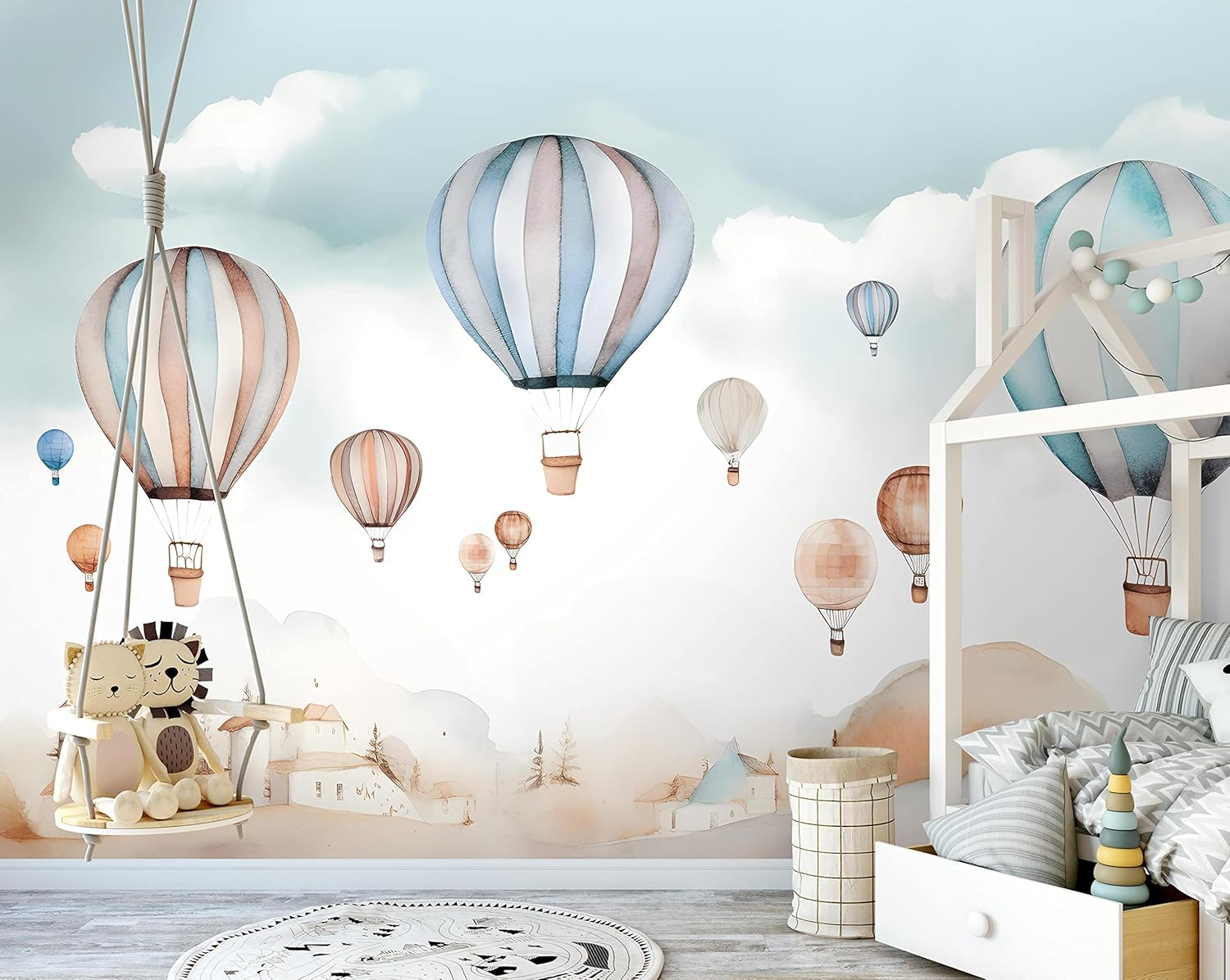 WallArena - Papier peint photo non tissé pour chambre d'enfant - 416 x 254 cm - Ballons gonflables - Nuages et ciel pastel - Papier peint photo - Pour salon et chambre à coucher - Papier peint non Nature, 416x254 cm