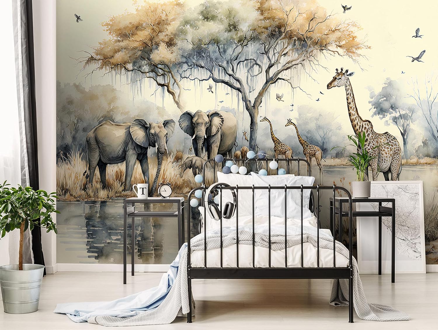 Papier Peint Intissé Chambre Enfant Jungle Animaux Forêt Nature - Colle Incluse - Papier Peint Panoramique Pour Chambre de Bébé Prêt à Poser - Photo Non Tissé Muraux Trompe l'oeil (368x254 cm)
