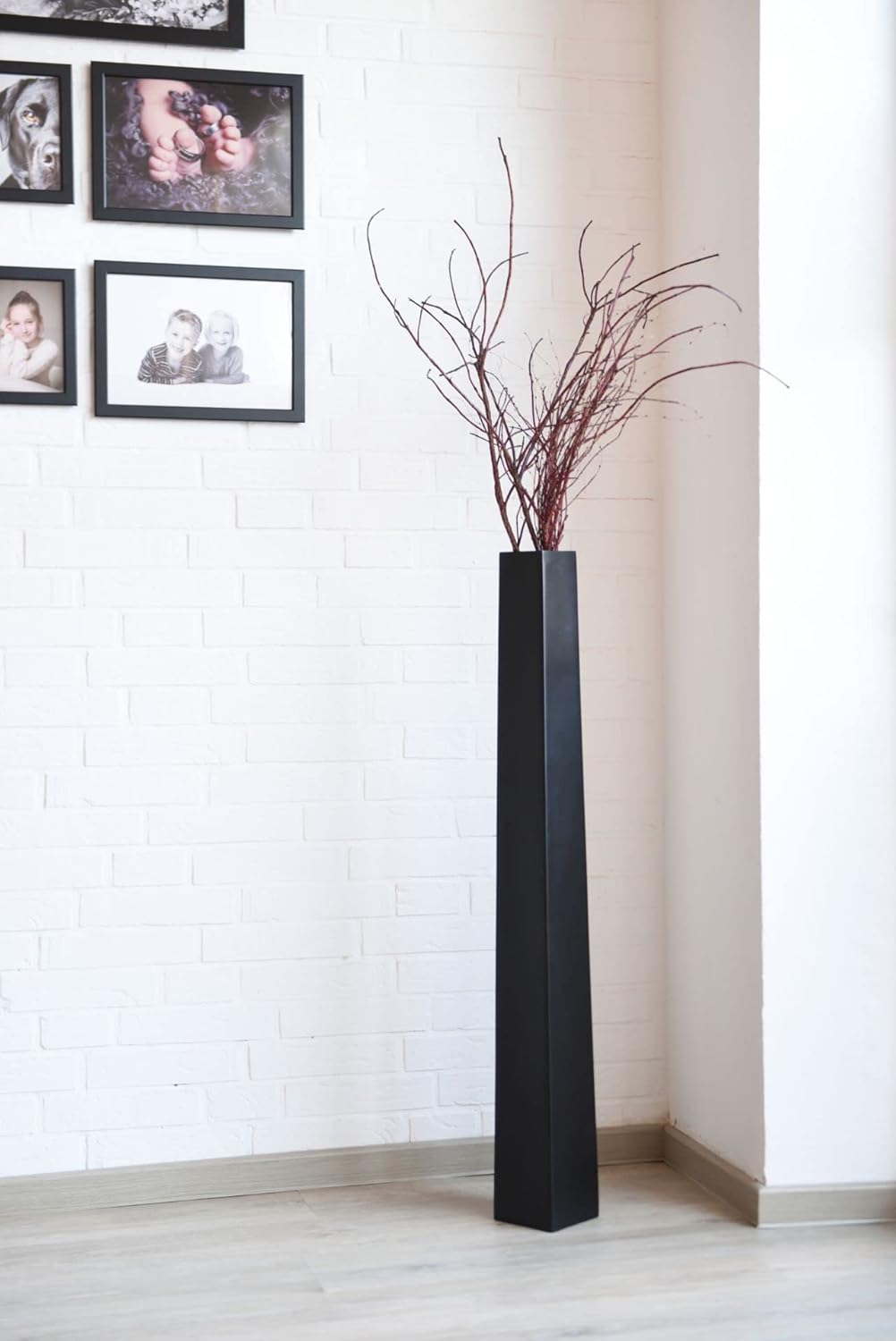 VIVANNO Vase de Sol Vase sur Pied en Fibre de Verre Obélisque Noir Mat 100 Noir 100