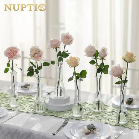 Petit Vase en Verre pour Fleur: 12 Pièces 21,7cm Grand Soliflore Transparent Vases Decoratif pour Centre de Table Mariage Fête Interieur Maison Deco Clair 12