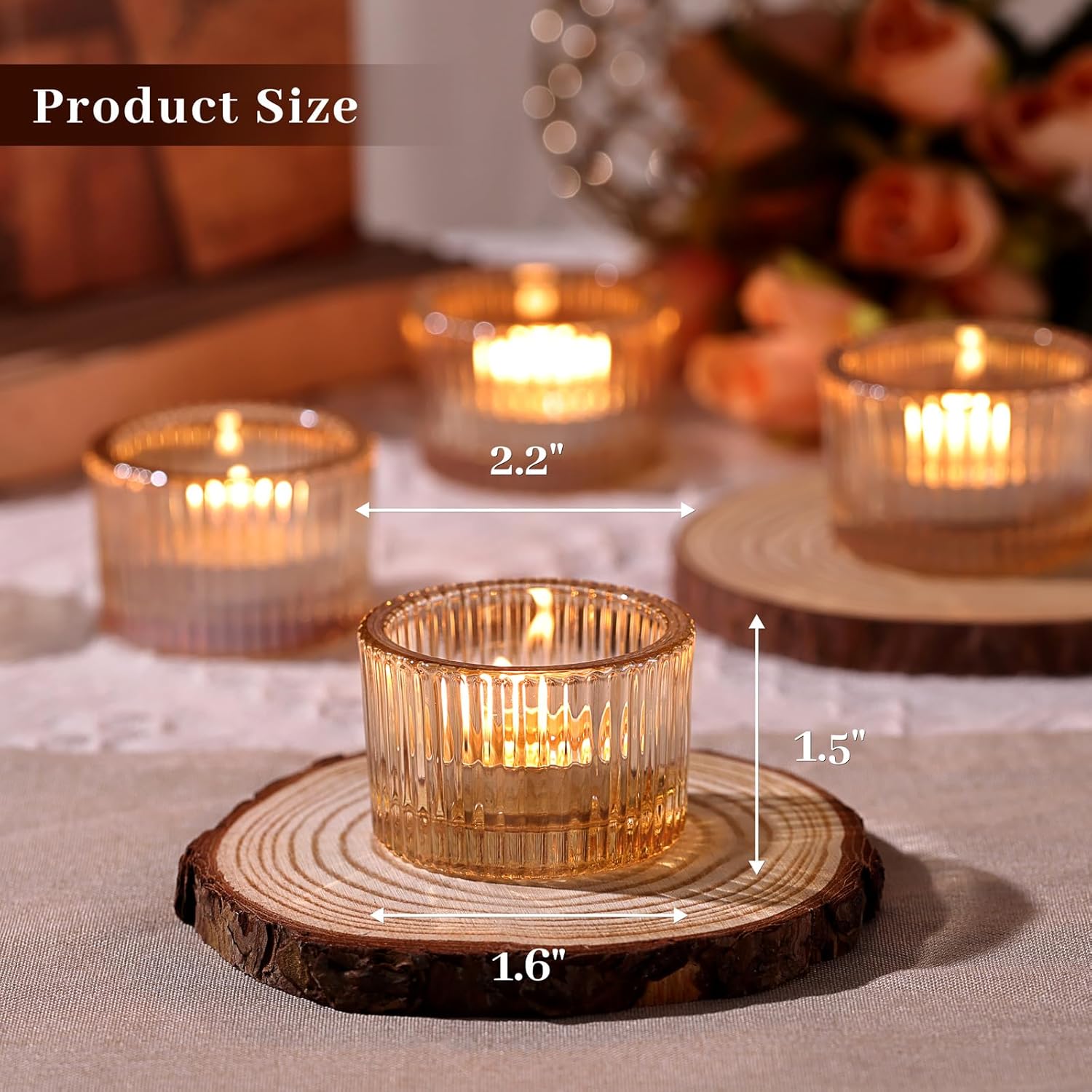 Auzritek Lot de 24 Photophore Verre, pour la Décoration De la Maison Bougeoir Verre, Photophore Bougie Dorés, Décoration Idéale pour Dîner, Mariage, Fête, Noël, Nouvel an, Thanksgiving