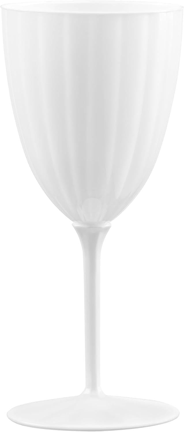 96 x Gobelets à vin en Plastique Rigide de Qualité Supérieure des Verres à Vin - Blanc - Réutilisables pour les Mariages et Fêtes, 200 ml - Réutilisables et Stables Lot de 96 - avec pied Blanc