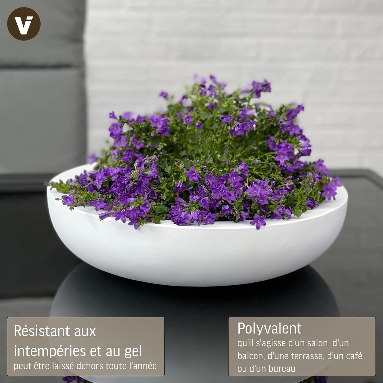 VIVANNO Coupe à Fleurs Coupe décorative en Fibre de Verre Blanche Plana (11x43) 11x43 cm Blanche