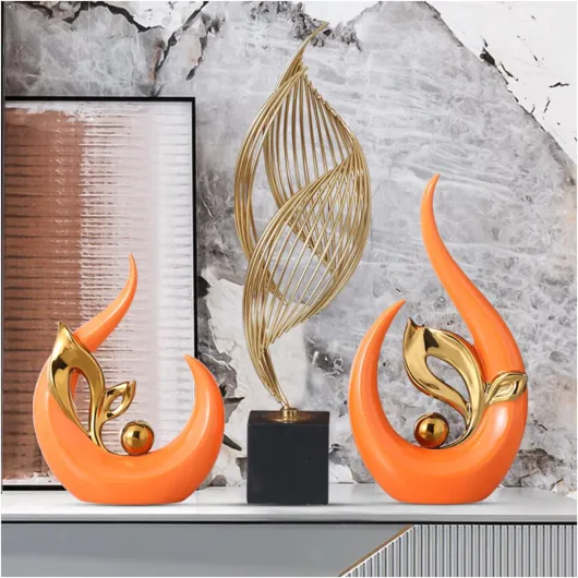 Sculpture en céramique, Sculptures abstraites déco Modernes, pour Objets de décoration de Bureau, Décoration Salon, Chambre, Appartement,Orange Orange Orange