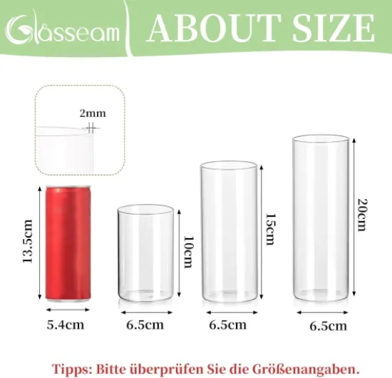 Glasseam Vases cylindriques en verre transparent pour fleurs et bougies piliers, centre de table décoratif (10/15/20 cm) 6 6.5cm