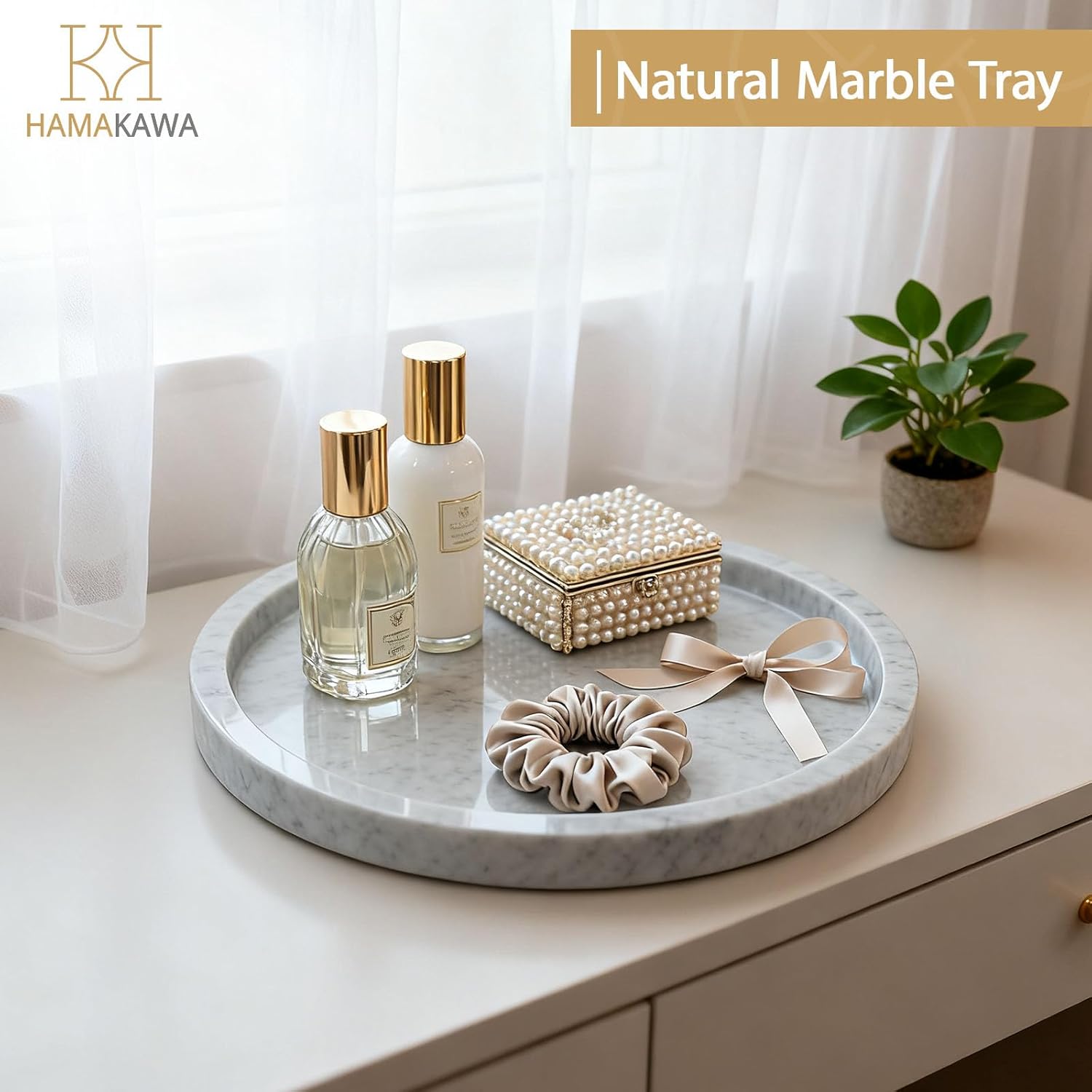 Plateau Decoratif Marbre Naturel, Plateau Rond 24 cm, Blanc Carrara Plateaux Salle de Bain, Grand Plateaux Parfum Modernes, Rangement Comptoir pour Bijoux, Cosmétiques, Bougie Blanc Carrara Rond 24 Cm