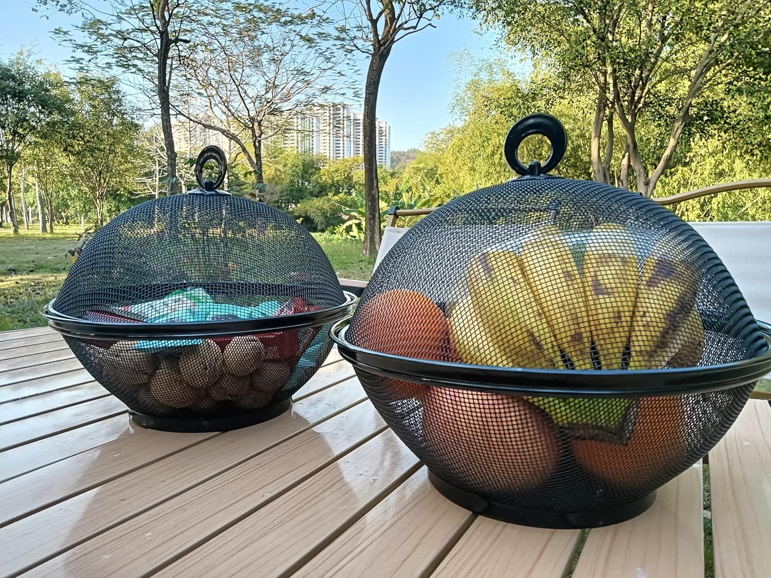 Corbeille Fruit Panier a Fruits - Corbeille a Fruit Avec Couvercle- bols de service pour fruits, bonbons, collations, Noir (2 paniers fruits + 2 couvercles ; 2 sets total)