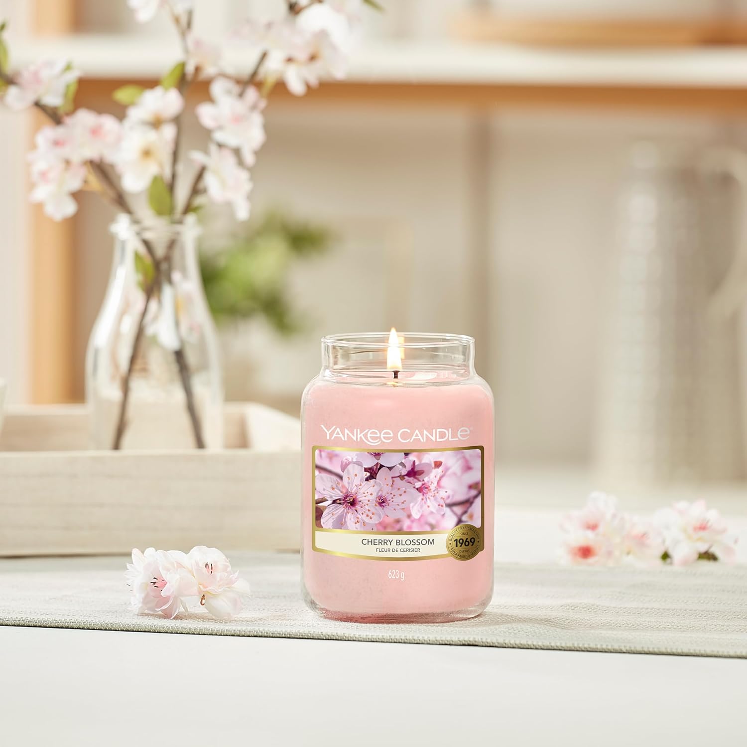 Bougie jarre parfumée - grande taille - Fleur de cerisier - jusqu’à 150 heures de combustion -Cadeaux de la fête des mères