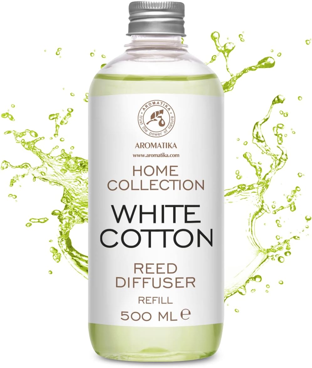Recharche Diffuseur de Parfum Coton Blanc 500ml - Bâtonnets de Parfum - Desodorisant Maison - Parfum Ambiance - Diffuseur à Roseaux - Diffuseur de Parfum Frais