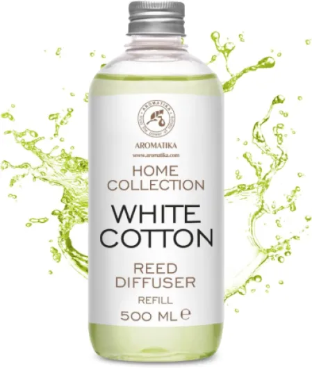 Recharche Diffuseur de Parfum Coton Blanc 500ml - Bâtonnets de Parfum - Desodorisant Maison - Parfum Ambiance - Diffuseur à Roseaux - Diffuseur de Parfum Frais