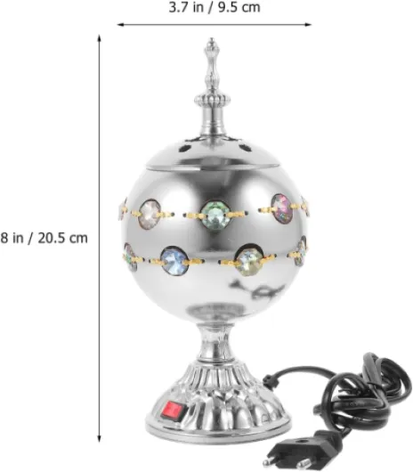 BrûLeur D'Encens ÉLectrique Arabe avec Couvercle Encensoir DéCoratif pour Maison Et Bureau PoêLe À Parfum Moyen-Orient Ornement Zen 8.07In X 3.74In Prise UE Argent