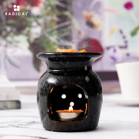 Brûleur d'huile en marbre 10,2 cm Noir fait main Diffuseur d'huiles essentielles pour décor de salon, idéal pour chauffer les bougies, cire fondue et diffuseur d'aromathérapie