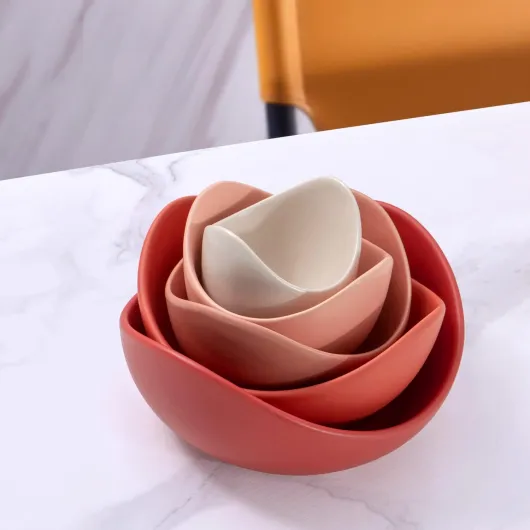 Lot de 5 saladiers en porcelaine en forme de lotus, passent au lave-vaisselle et au micro-ondes, bols coudés uniques en céramique pour salade, riz, orange