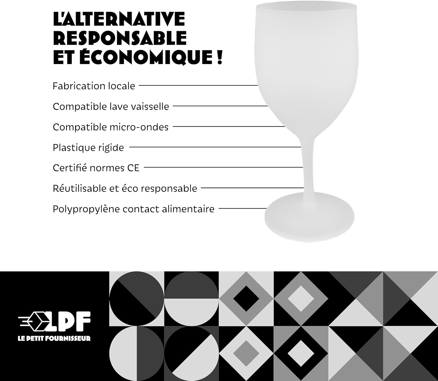Lot de 60 Verres à Vin réutilisables 25cl (30cl max) - Polypropylène plastique alimentaire rigide - Verre à pied à eau et vin - Compatible lave-vaisselle - Couleur Givrée 60 Unité (Lot de 1) Verre À Vin Givré 25/33cl