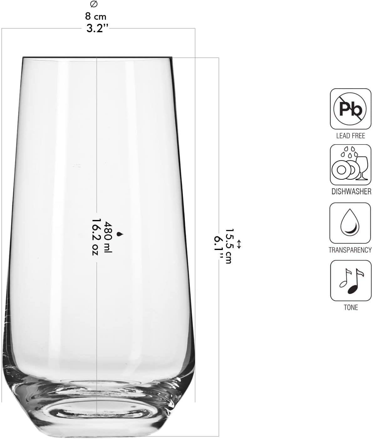 Verre à Eau Jus Highball - Lot de 12 - 480 ML - Collection Splendour - Parfait la Maison, Les Restaurants, Les Fêtes - Lavable au Lave-vaisselle