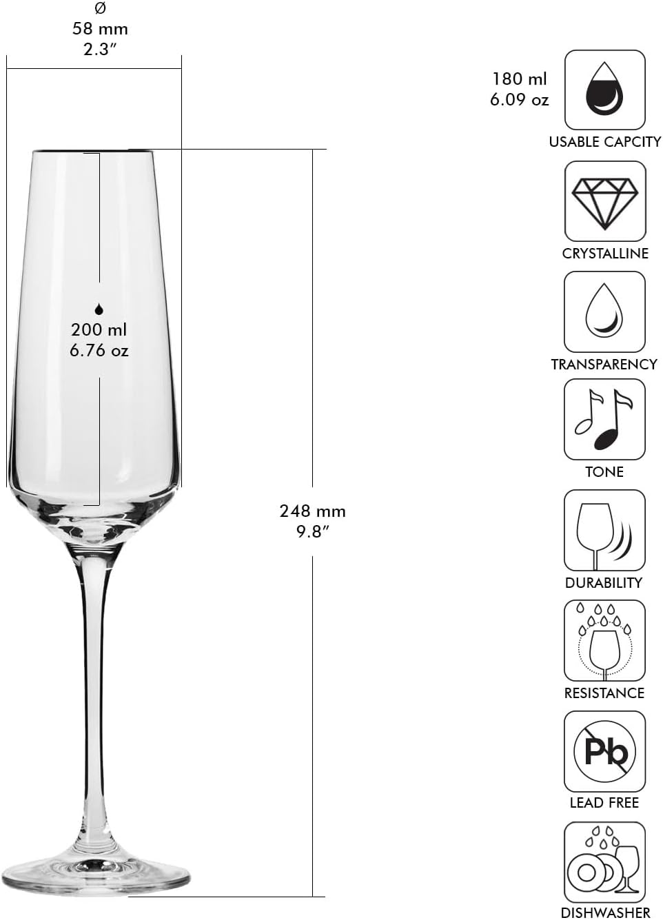Flûtes à champagne - Lot de 12 - 180 ML - Collection Avant-Garde - Verre en cristal sans plomb - Verres à prosecco - Pour la maison, restaurants & fêtes - Passe au lave-vaisselle Champagne 180ml (Ensemble de 12)