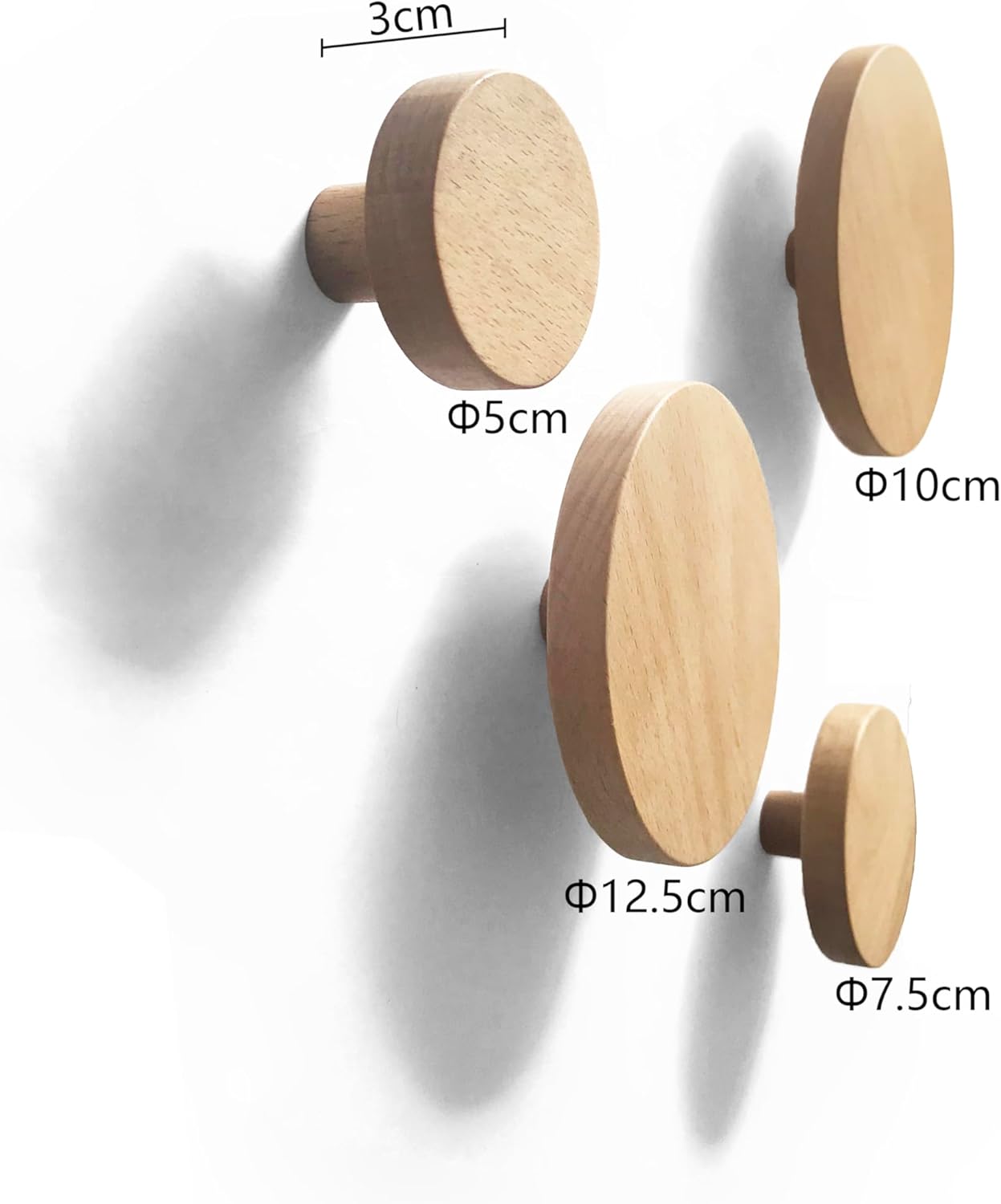 Bubble Patère Murale ronde Crochets Muraux en Bois Portemanteau mural pour accrocher sac serviettes et manteaux Décoration Design Moderne (Lot de 4 Hêtre)