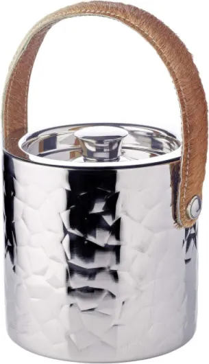 Seau à glace Capri, bac à glaçons avec couvercle, hauteur 17 cm, glacière en acier inoxydable poli brillant avec aspect martelé décoratif 17 cm Argent (Poli Brillant, Aspect Martelé)