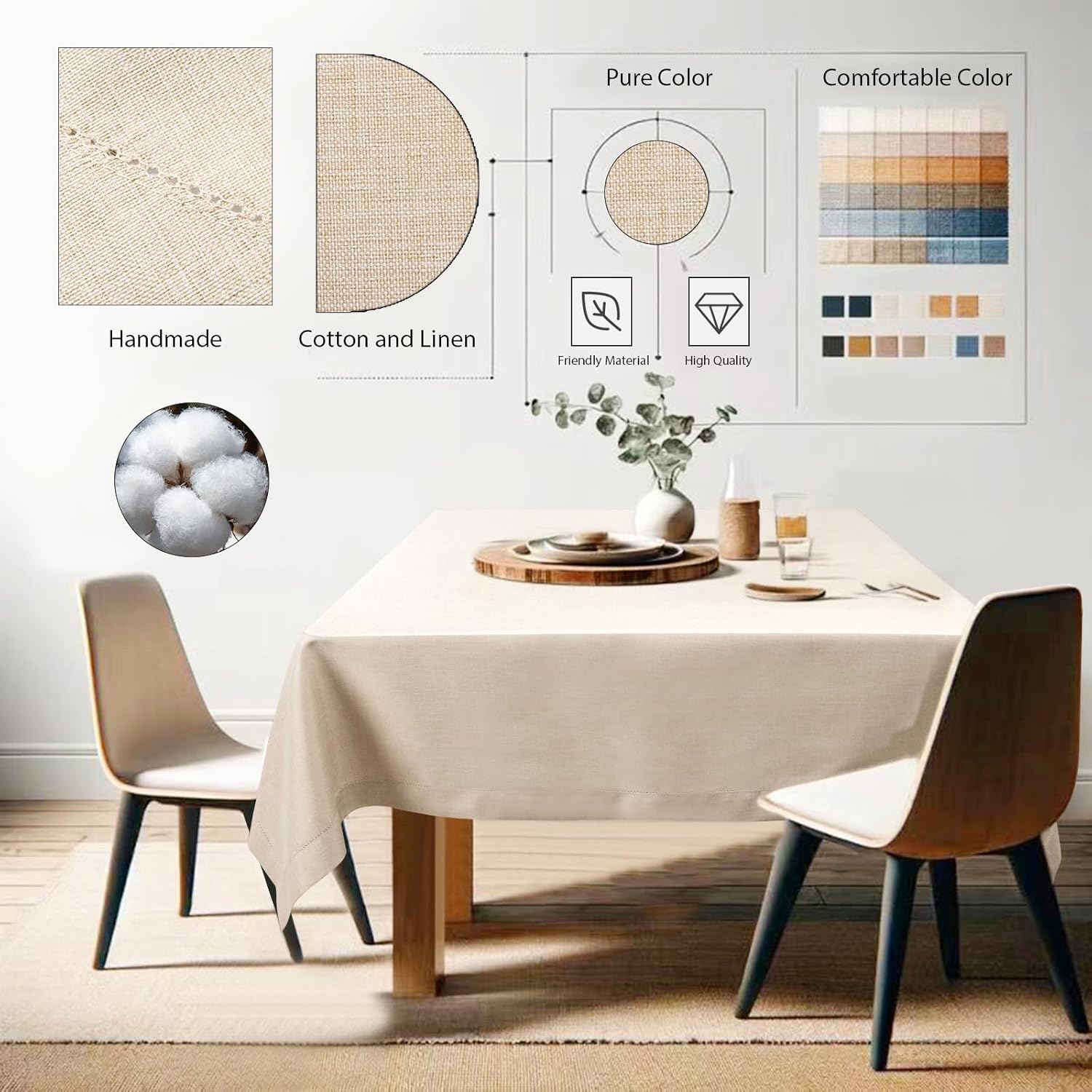 Nappe en Lin Beige 155 x 400 cm Nappe de Table rectangulaire Faite à la Main en Matériau Naturel Respectueux de l'environnement Nappe de Couleur Unie Creuse Design Classique Beige Rectangulaire 155*400 cm