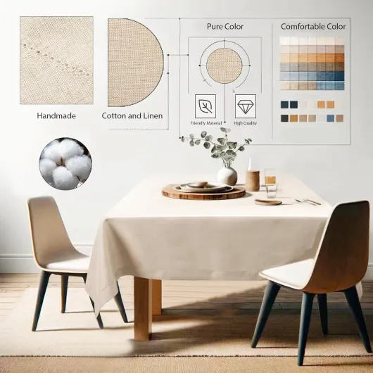 Nappe en Lin Beige 155 x 400 cm Nappe de Table rectangulaire Faite à la Main en Matériau Naturel Respectueux de l'environnement Nappe de Couleur Unie Creuse Design Classique Beige Rectangulaire 155*400 cm