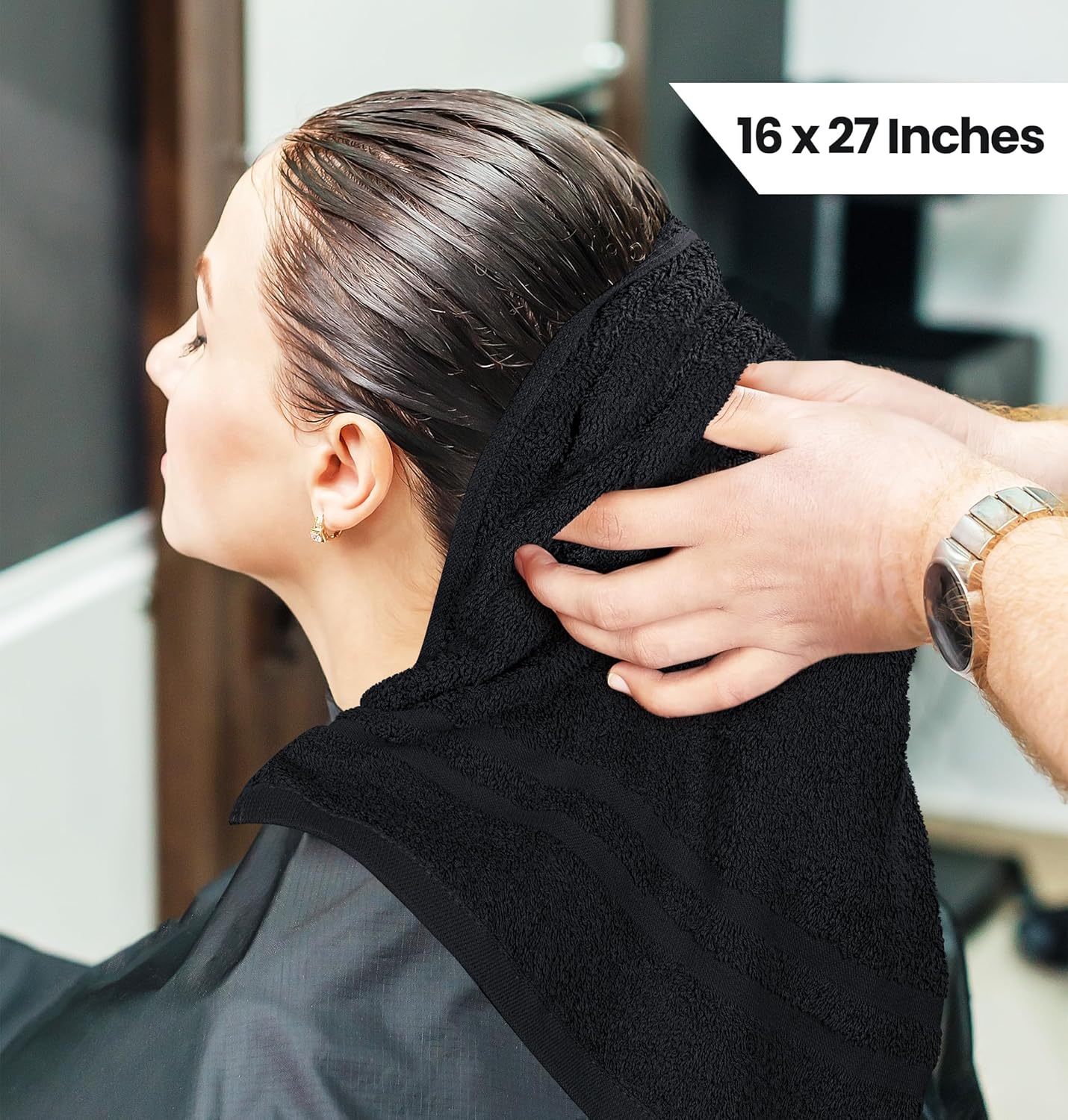 Lot de 12 Serviettes de Salon en Coton résistantes à l'eau de Javel (40,6 x 68,6 cm) – Serviettes de Sport sans Danger pour l'eau de Javel – Noir 12 Pack Noir