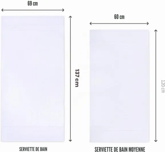 Lot de 6 Serviettes de Bain 100% Coton filé à l'anneau (60 x 120 cm), Moyennes, légères et très absorbantes, séchage Rapide, pour hôtel, Spa et Salle de Bains (Blanc) Lot de 6 Blanc