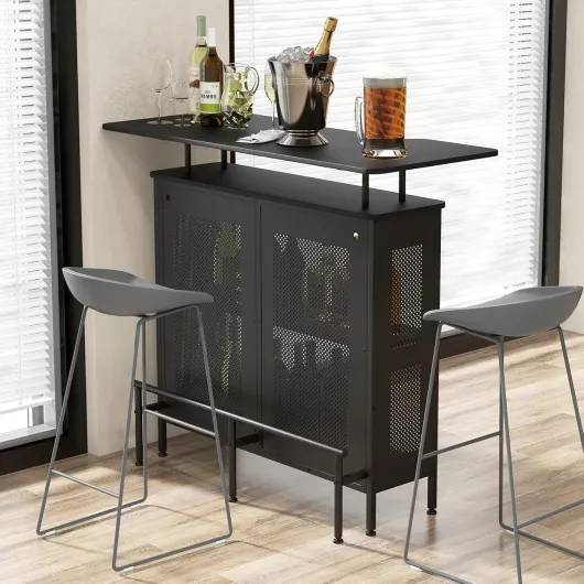 Table de Bar avec 1 Étagère surélevée et 6 Porte-gobelets, Table à Vin à 4 Niveaux, Table pour Boire Cuisine, Repose-Pieds, Style Industrielle, Noir, 120 x 50 x 106,5 cm (Rectangulaire) Contemporaine
