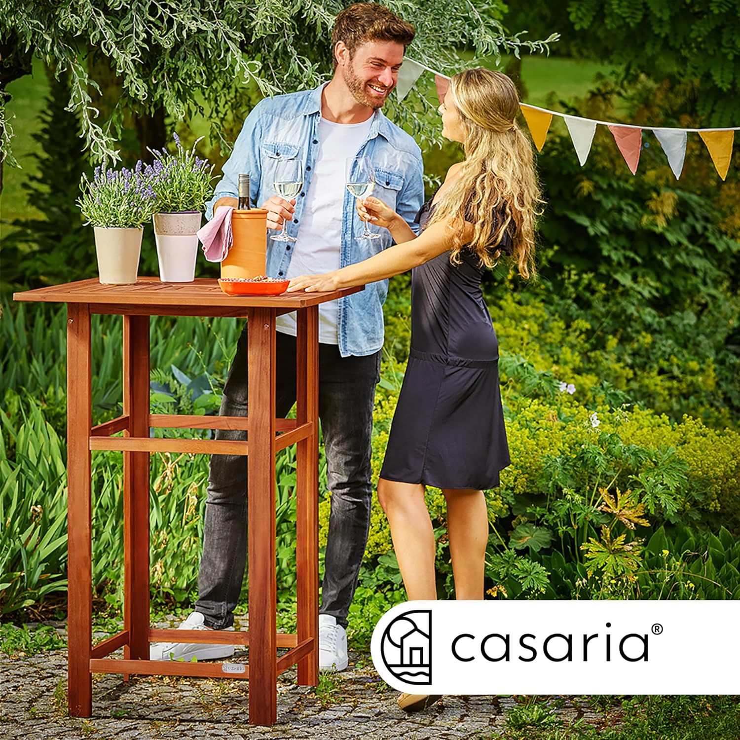 ® Table Haute avec 2 tabourets Ensemble de Bar en Bois d'acacia Mange Debout intérieur extérieur Jardin terrasse