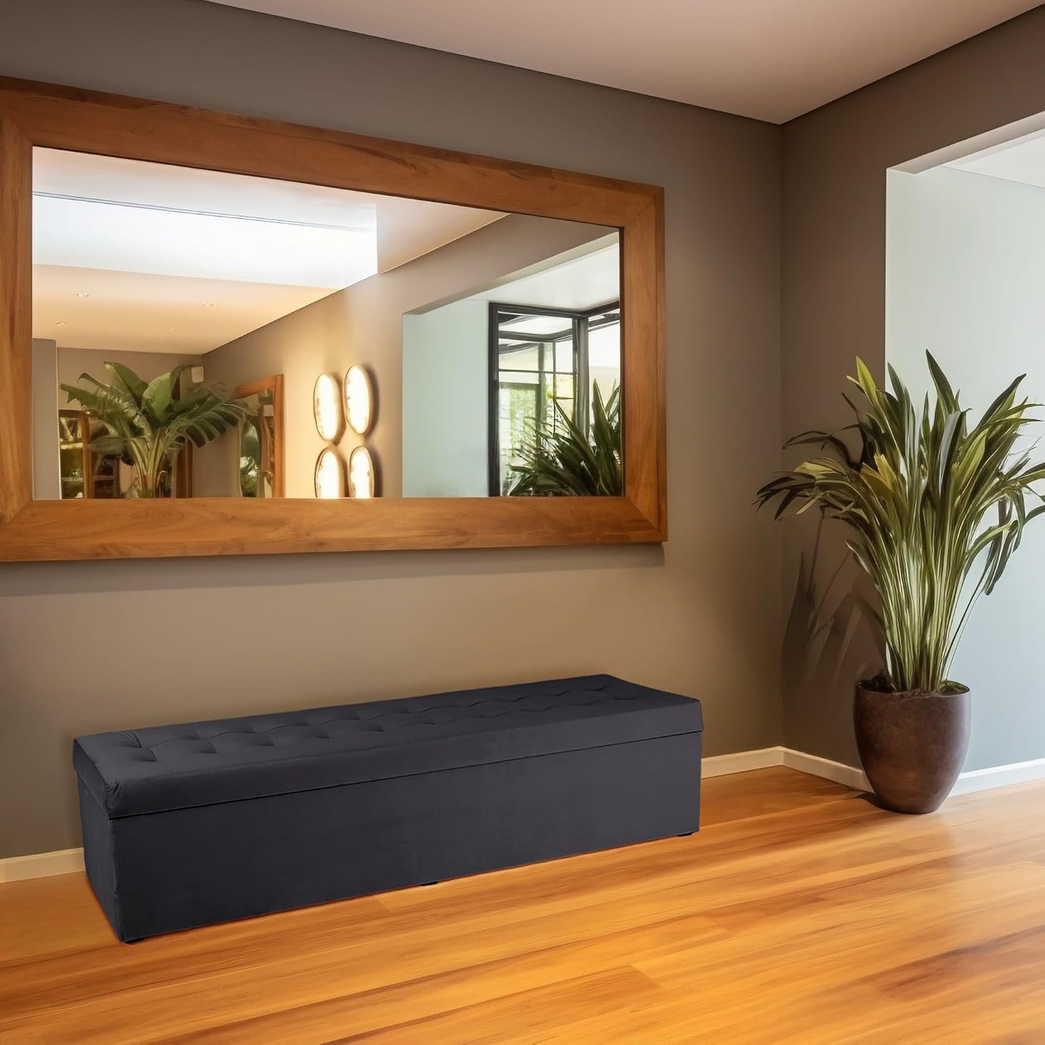 Banc Coffre 45 × 160 cm Dunkelgrau – Rangement 190 L, Charge 300 kg, Surface Douce avec léger reflet, Entretien Facile – pour Salon, Chambre, entrée Gris Foncé - R97 45P x 160l x 45H cm