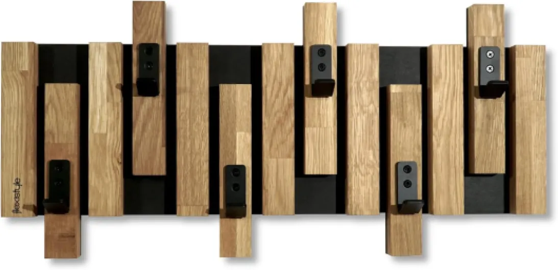 Patère murale, en bois de chêne, design à lamelles, noir, moderne, naturel, 2 dimensions, 60 cm 60 cm Noir/Chêne