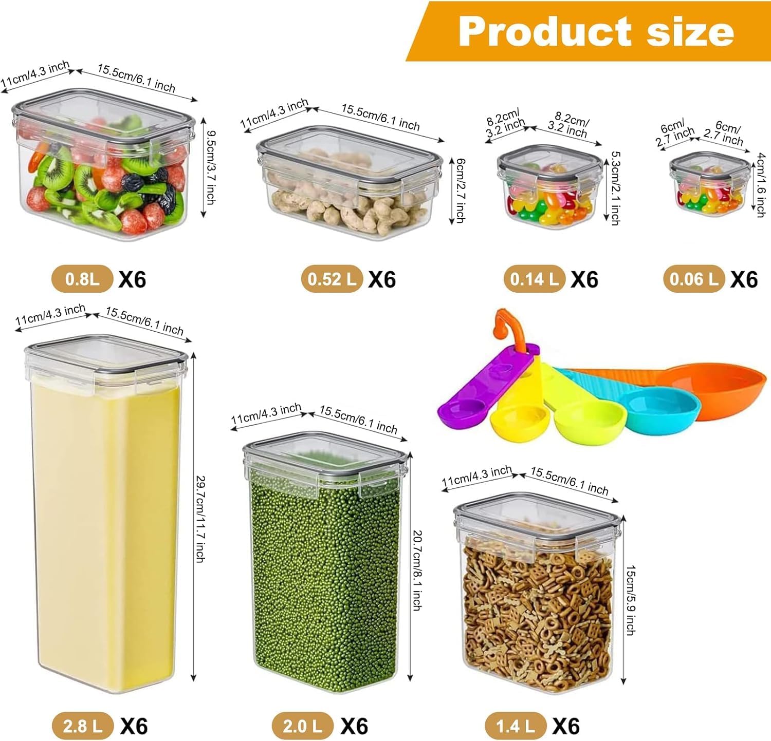 42 boîtes de rangement hermétiques avec couvercles pour céréales, farine et sucrePots de cuisine et d'organisation en plastique, y compris cuillères, étiquettes et stylos 42 PACK (Multiple Sizes)