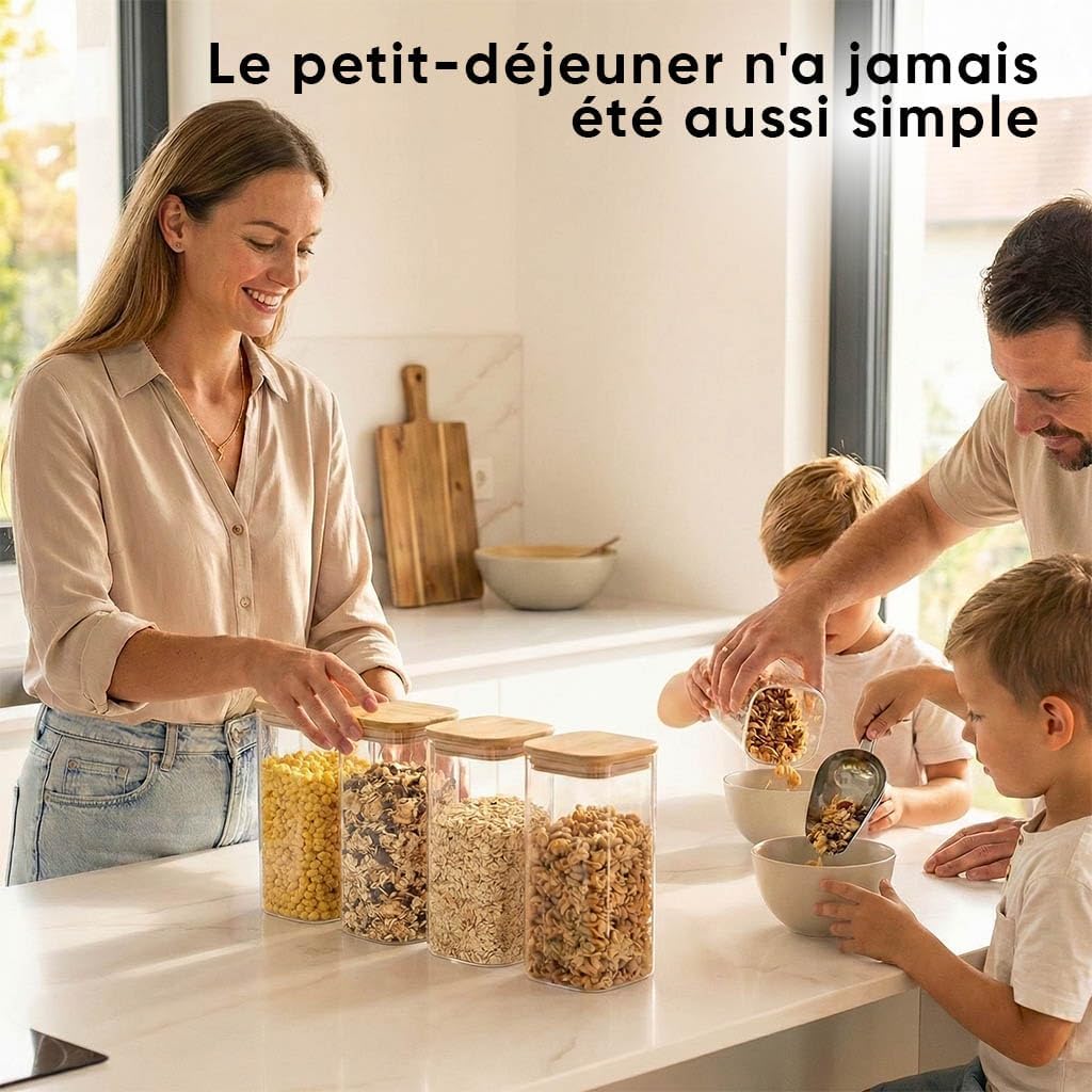 ® Bocaux de Conservation 6 pcs avec Couvercles + Étiquettes [HERMÉTIQUES] - Pour Céréales, Cornflakes, Spaghetti - Boîtes en Verre - Boîte Rangement Cuisine - Bocaux de Stockage 6x1600ml 6 Set - 1600ml