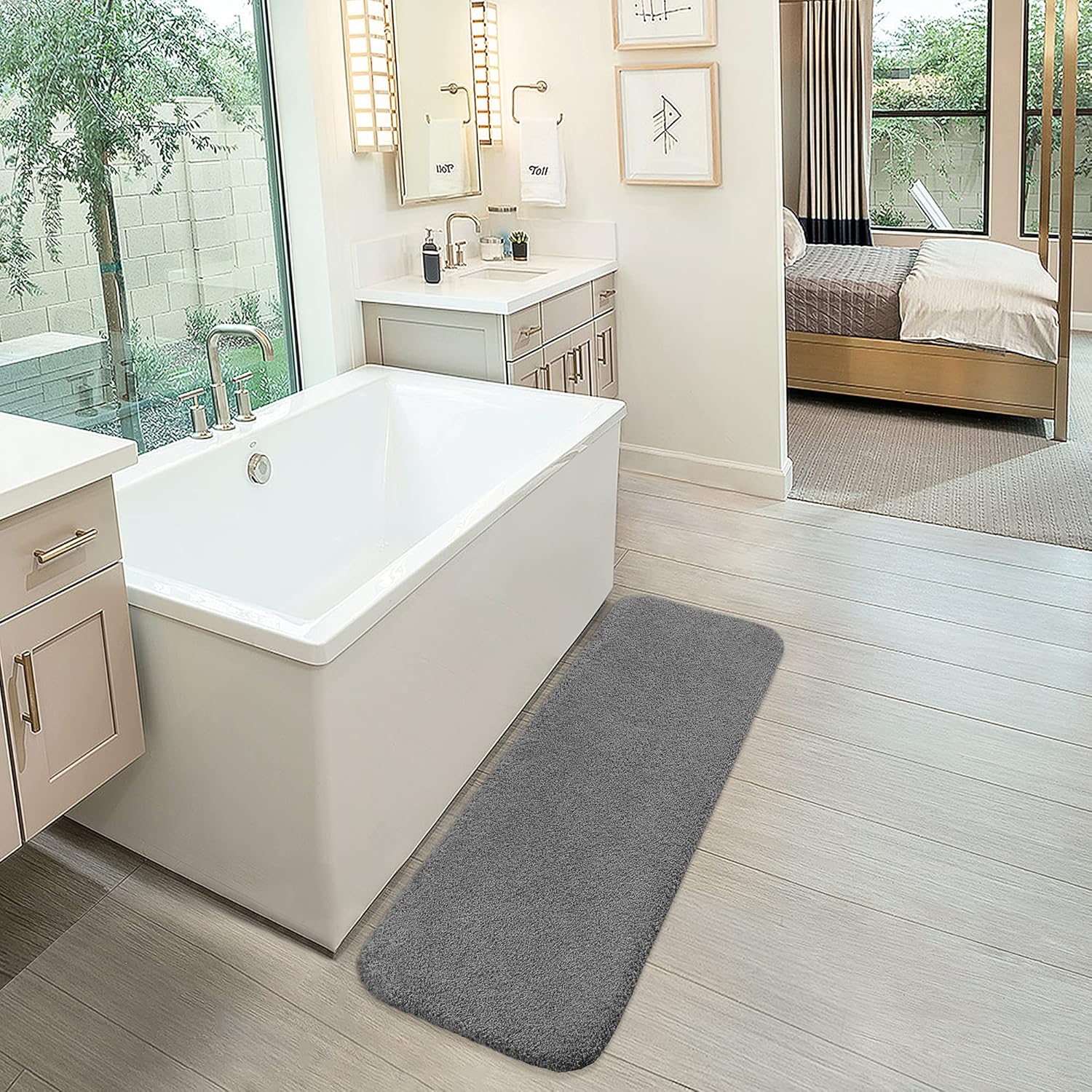 Tapis de Bain Extra Long Antidérapant Tapis Salle de Bain Épaissi Tapis Sortie de Douche Absorbant Tapis de Sol Ultra Doux en Microfibre, Séchage Rapide, Lavable en Machine - 50 x 122cm (Gris Foncé) Gris Foncé 50 x 122cm