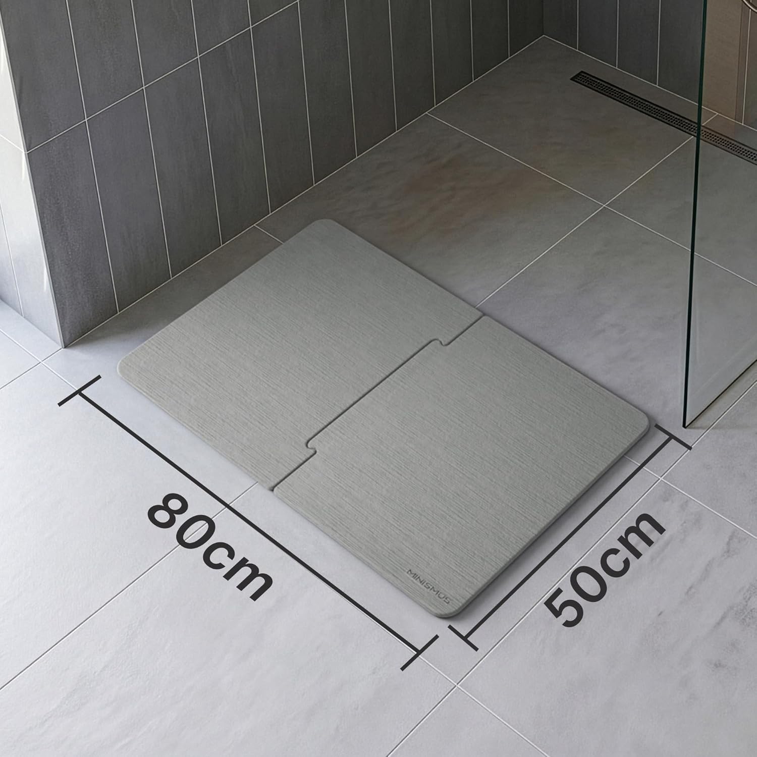 Tapis de Bain en diatomite 80 x 50 cm, Tapis de Bain Pierre absorbante et antidérapant, Taille XL Tapis de Douche séchage Rapide Sortie de Douche (Gris Clair)